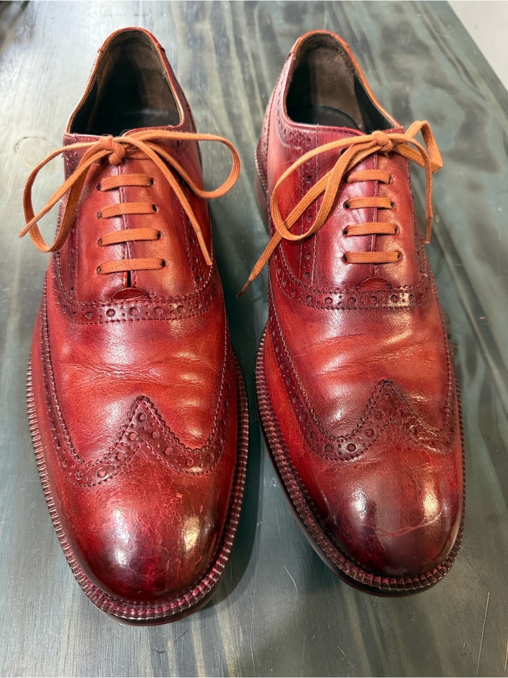Cole Haan Men's Leather Wingtip Oxford Brogues - Red Patina Burgundy Size 9 M